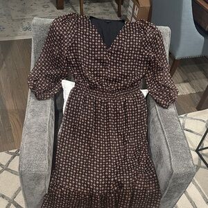 Talbots Black and Brown Patterned Long Sleeve Dress